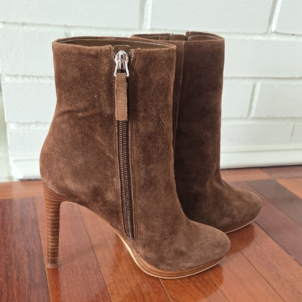 Nine West Chocolate Brown Querida Platform Suede Leather Boots 5.5